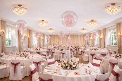 Tischdekoration mit Doppelballon für Blumengestecke